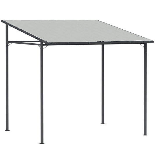 2.4 x 2.4 m Wall Mounted Pergola Gazebo with PA Coating Fabric, Metal Frame, UPF30+, Lean to Garden Gazebo, Light Grey