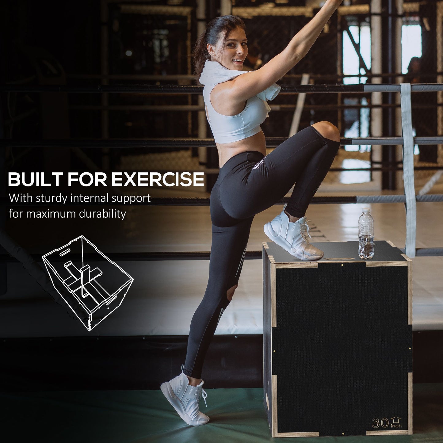 Multi-Faceted Jump Box, Wooden Step Up Box, for Home, Gym, Exercise, 51/61/76cm- Black