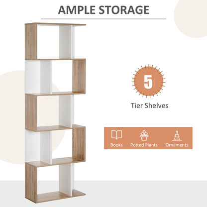 Bookcase, S-Shaped Wooden Bookshelf, 5/6 Tiers Freestanding Storage Shelf, Home Office Decorative Display Stand Rack