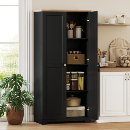 Kitchen Cupboard, 172cm Freestanding Storage Cabinet with Doors and Shelves, Black