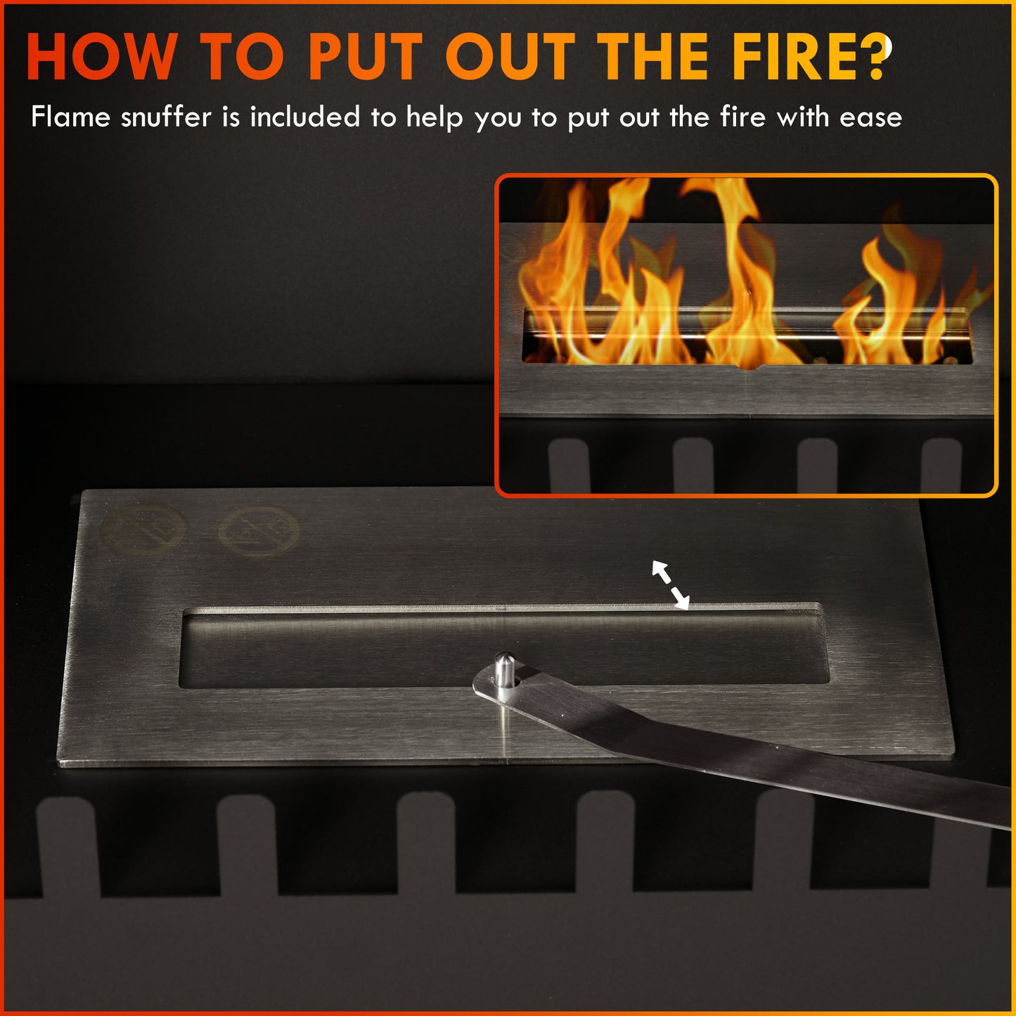 Bioethanol Stove Freestanding Medium-Large 3H Burning Stainless Steel Flame Snuffer for Living Room Black