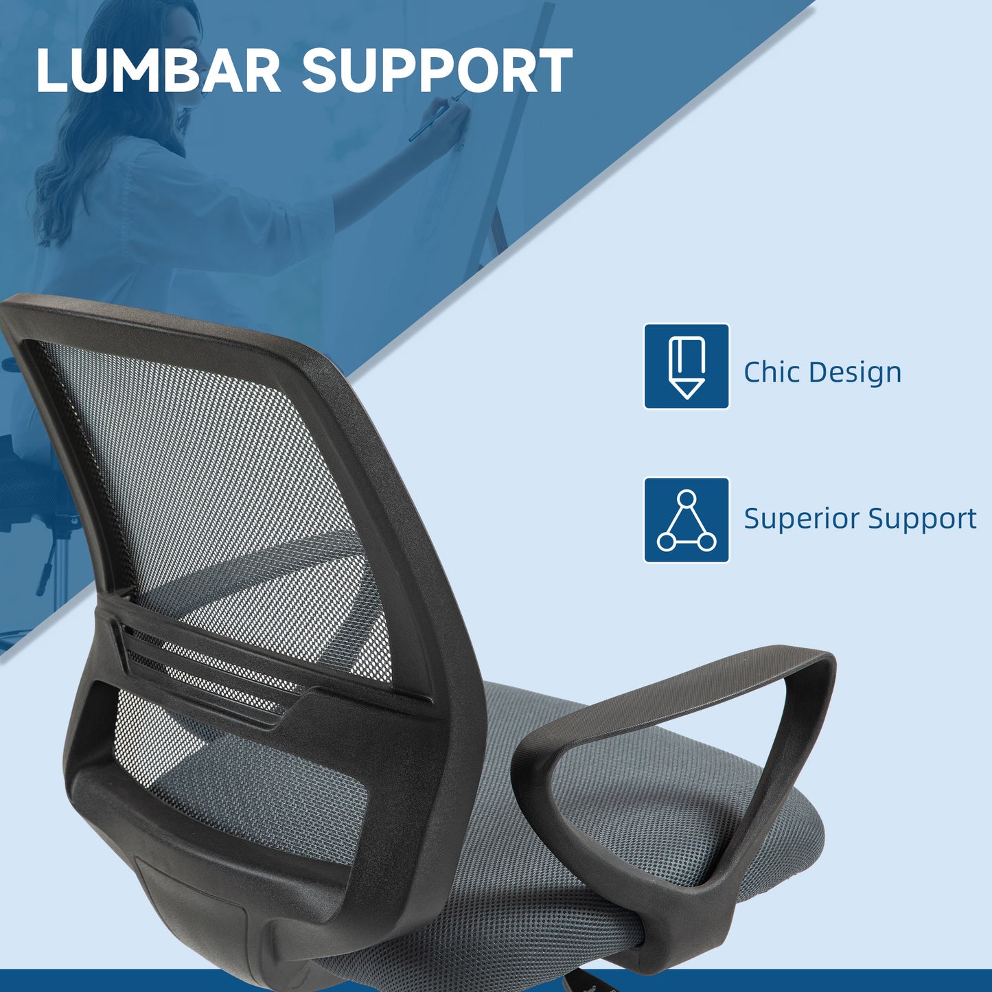102.5-126cm Draughtsman Office Chair, with Footrest - Grey