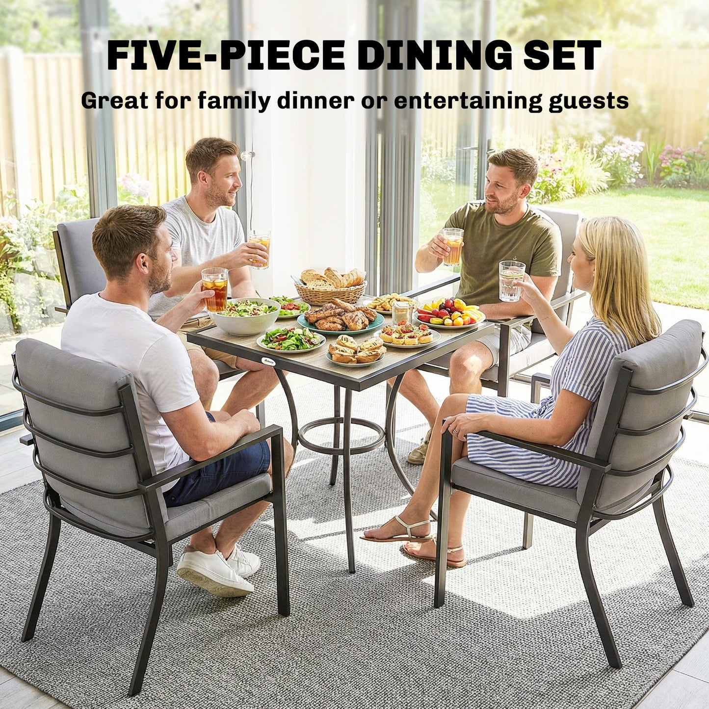 5 Pieces Outdoor Dining Set with Thick Cushions, Garden Dining Set for 4 with Stackable Chairs, Grey