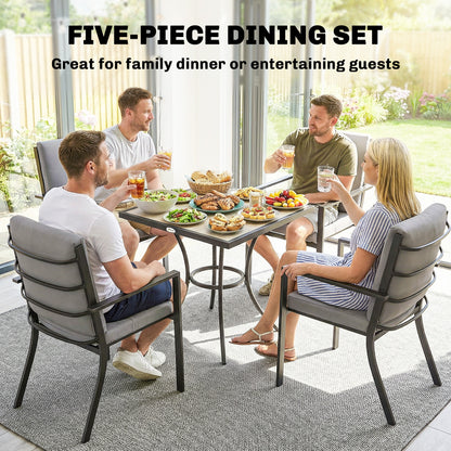 5 Pieces Outdoor Dining Set with Thick Cushions, Garden Dining Set for 4 with Stackable Chairs, Grey