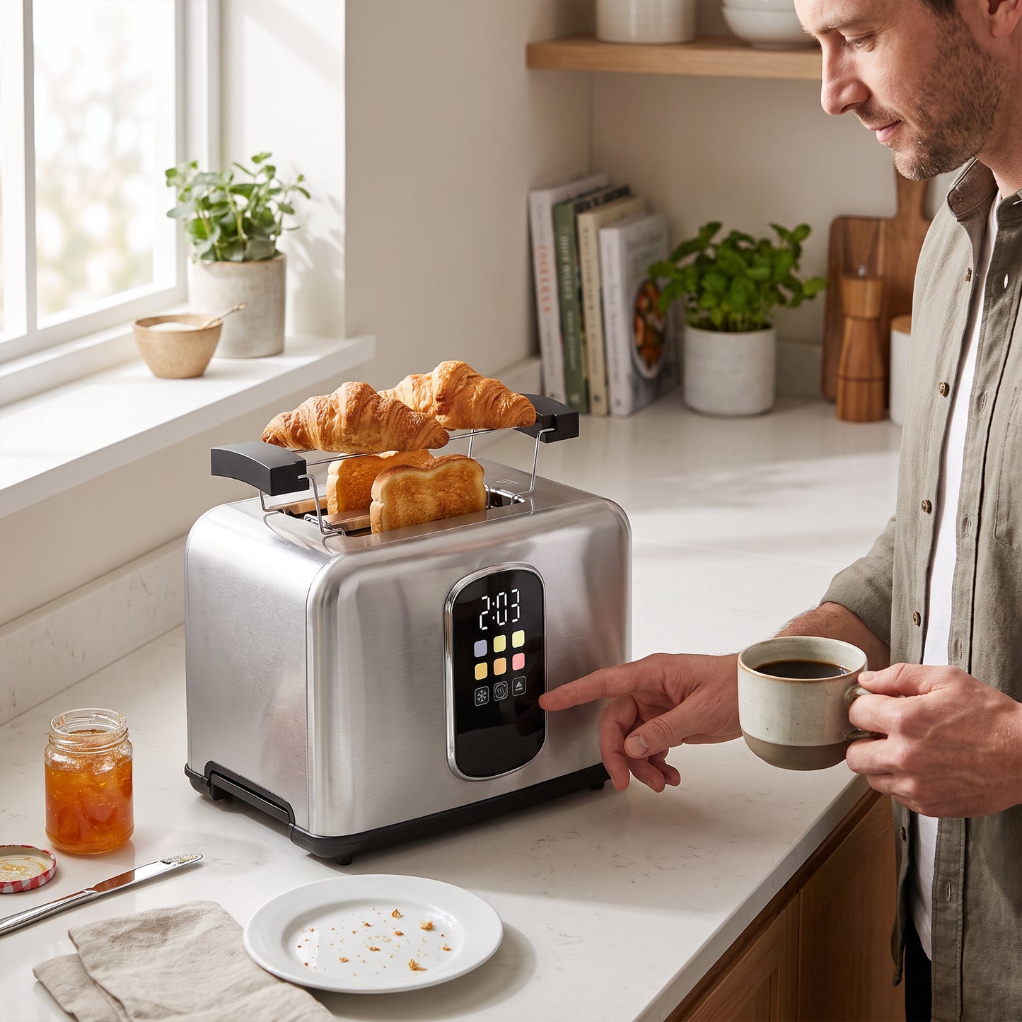2 Slice Smart Toaster with Touch Screen & LED Countdown, Toaster with Warming Rack, 6 Browning Levels, Memory Function