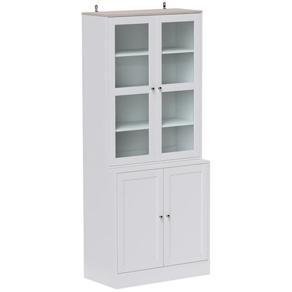 Double Storage Display Cabinet with Adjustable Shelves, MDF - White