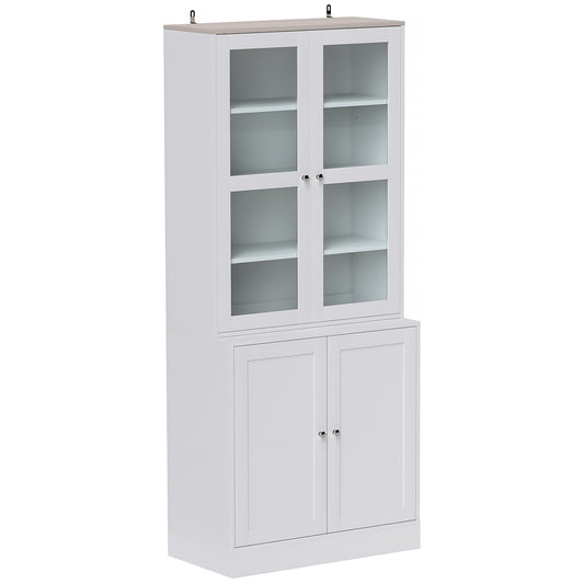Double Storage Display Cabinet with Adjustable Shelves, MDF - White