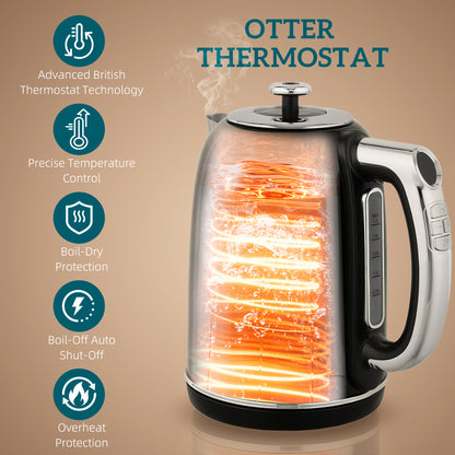 Polished Retro 40-100°C Kettle and Toaster Set - Black