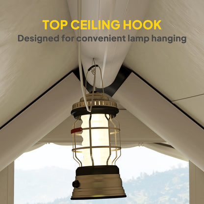 Inflatable Camping Tent with Pump, Stove Jack Hole, Easy Setup 2-4 Person Family Blow Up Tent