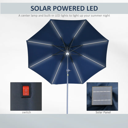 2.7m Garden Parasol Sun Umbrella w/ LED Solar Light Angled Canopy Blue