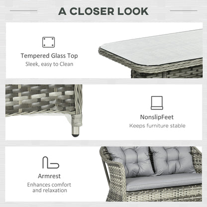 Four-Piece Rattan Set, with Glass-Top Table - Grey