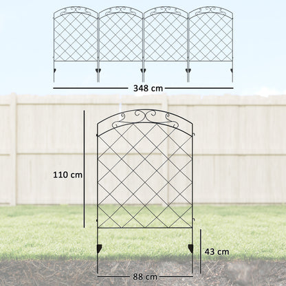 Steel Decorative Swirls Outdoor Picket Fence Panels Set of 4, Black
