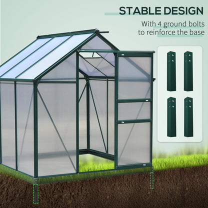 6 x 6ft Polycarbonate Greenhouse, Large Walk-In Green House with Slide Door and Window