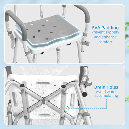 EVA Padded Shower Chair for the Elderly and Disabled, Height Adjustable Shower Stool with Back and Arms, 4 Suction Foot Pads