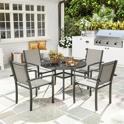 5 Piece Garden Furniture Set, Garden Dining Set with Round Table and 4 Stackable Chairs, Steel Frame, for Outdoor, Patio
