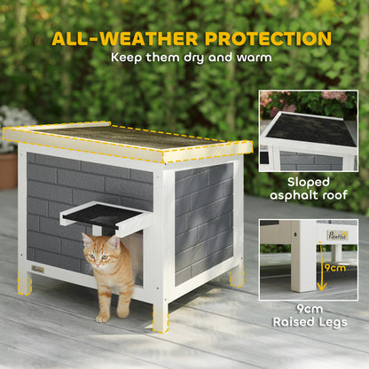 Outdoor Cat House Insulated with Openable Roof, Weatherproof Feral Cat Shelter for Rabbits, Cats, Grey