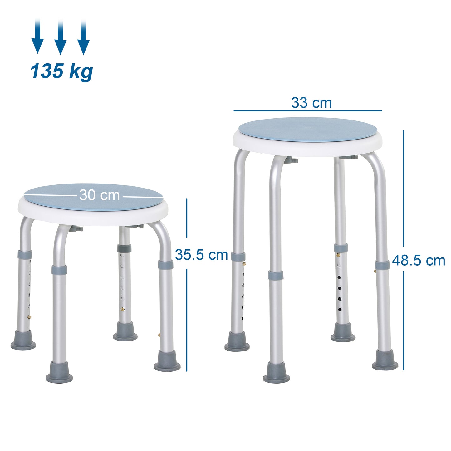 360° Swivel Shower Chair, Height Adjustable Aluminium Shower Stool with Non-Slip Feet for Disabled, Elderly, Light Blue