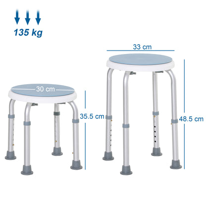 360° Swivel Shower Chair, Height Adjustable Aluminium Shower Stool with Non-Slip Feet for Disabled, Elderly, Light Blue