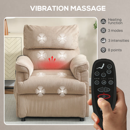 Corduroy Electric Massage Recliner - Brown