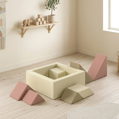 Soft Play 9 Piece Foam Climbing Blocks Soft Play Set with Tangram Play, Removable Cover for Kids Room, Ages 3-6 Years