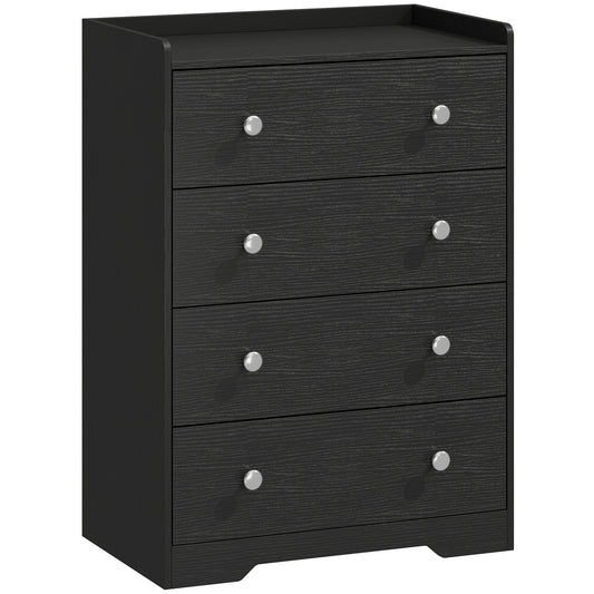 4 Drawer Chest of Drawers, Modern Dresser for Bedroom, Storage Cabinet for Living Room Entryway, Black Wood Effect