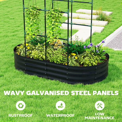 Galvanised Raised Garden Bed with Arched Trellis, 5 x 3 x 6ft Metal Raised Bed for Garden with Open Bottom, Dark Grey