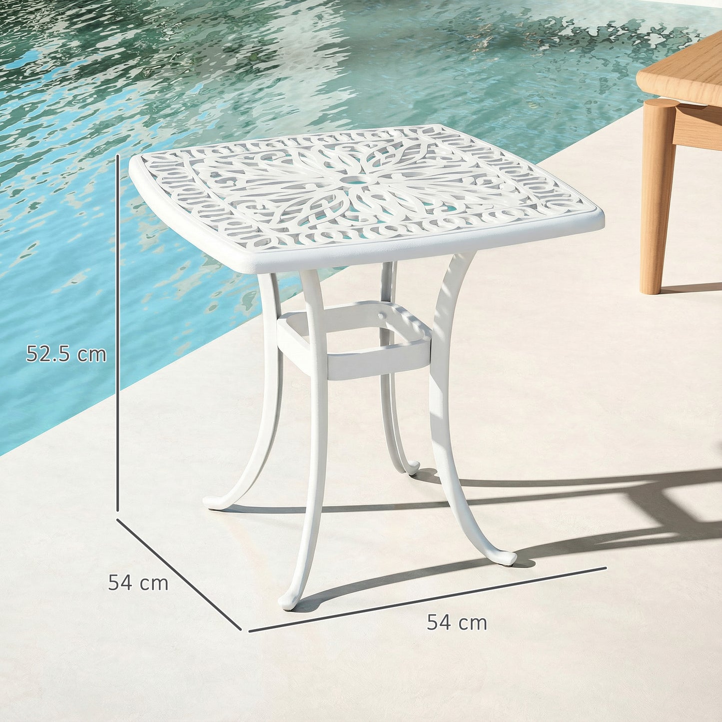 Outdoor Garden Table with 38mm Dia. Umbrella Hole, Cast Aluminium Patio End Table with Anti-slip Foot Pads for Garden