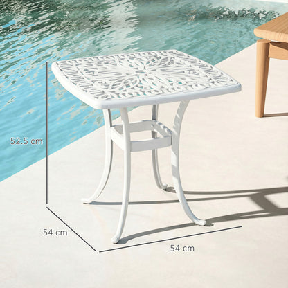 Outdoor Garden Table with 38mm Dia. Umbrella Hole, Cast Aluminium Patio End Table with Anti-slip Foot Pads for Garden