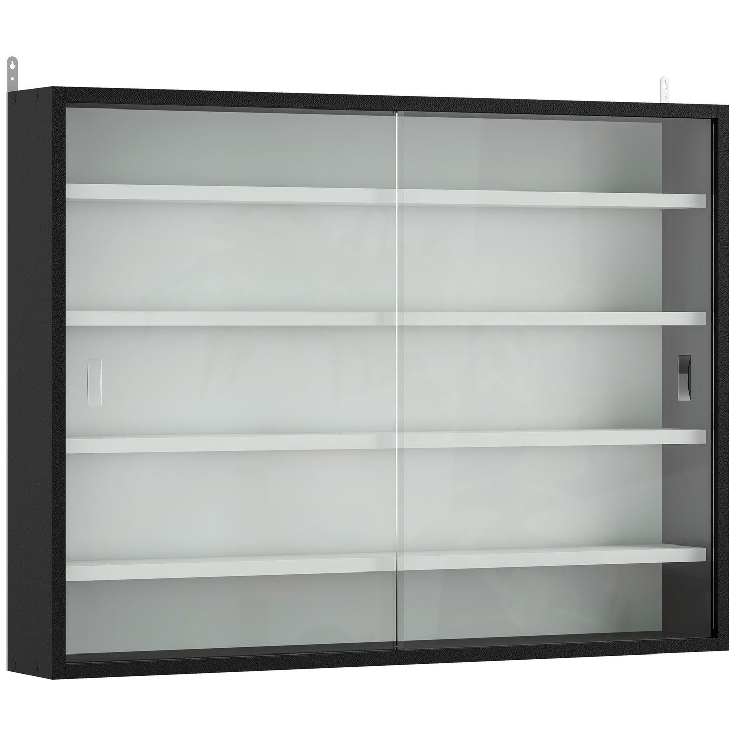 5-Tier Wall Display Cabinet, Wall Mounted Display Case w/ 4 Adjustable Shelves, Glass Doors, 60x80cm, Black and White