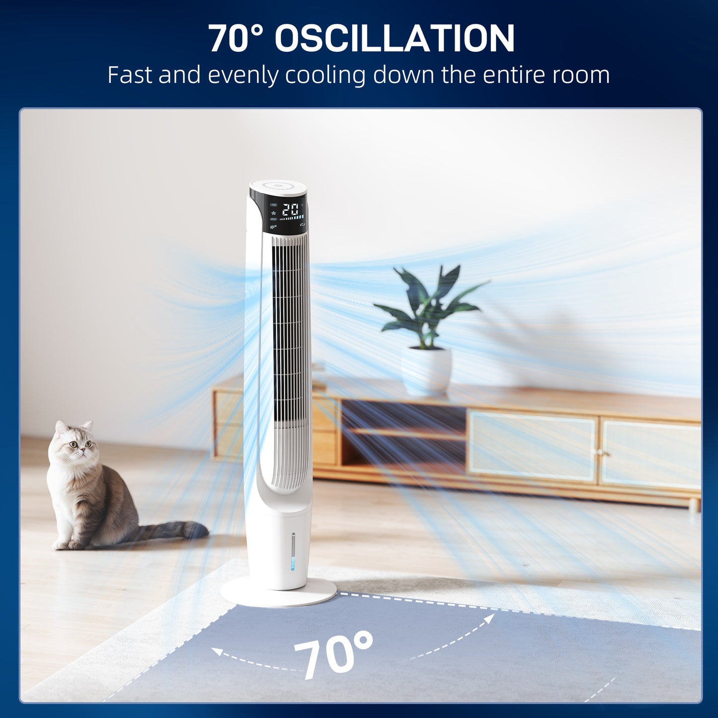 Air Cooler with LED Display and Remote Control, Oscillating Ice Cooling Fan with 3 Speeds, 4 Modes, 12 Hour Timer, White