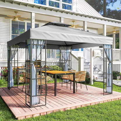 3 x 3(m) Patio Gazebo Canopy Garden Pavilion Tent Shelter with 2 Tier Roof and Mosquito Netting, Light Grey