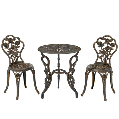 Outdoor Bistro Set Vintage Rose Design Patio Furniture Set with Round Table and 2 Chairs Metallic Finish
