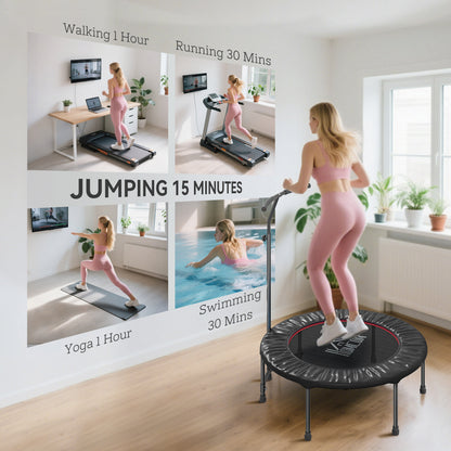 40" Fitness Trampoline with Adjustable Handle, Rebounder Trampoline, Mini Jumper for Indoor Exercise Workout, Black