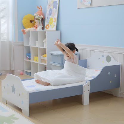 Toddler Bed Frame, Kids Bedroom Furniture for Boys Girls with Safe Guardrails, Low Junior Blue