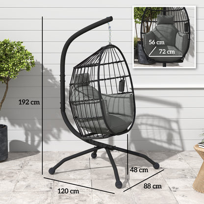Hanging Egg Chair Outdoor Indoor Garden Swing Chair with Folding Basket and Thickened Cushion