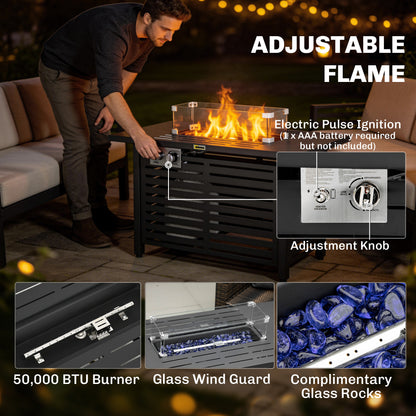 Propane Gas Fire Pit Table, Outdoor Firepit with 43" Steel Tabletop and Lid, 50