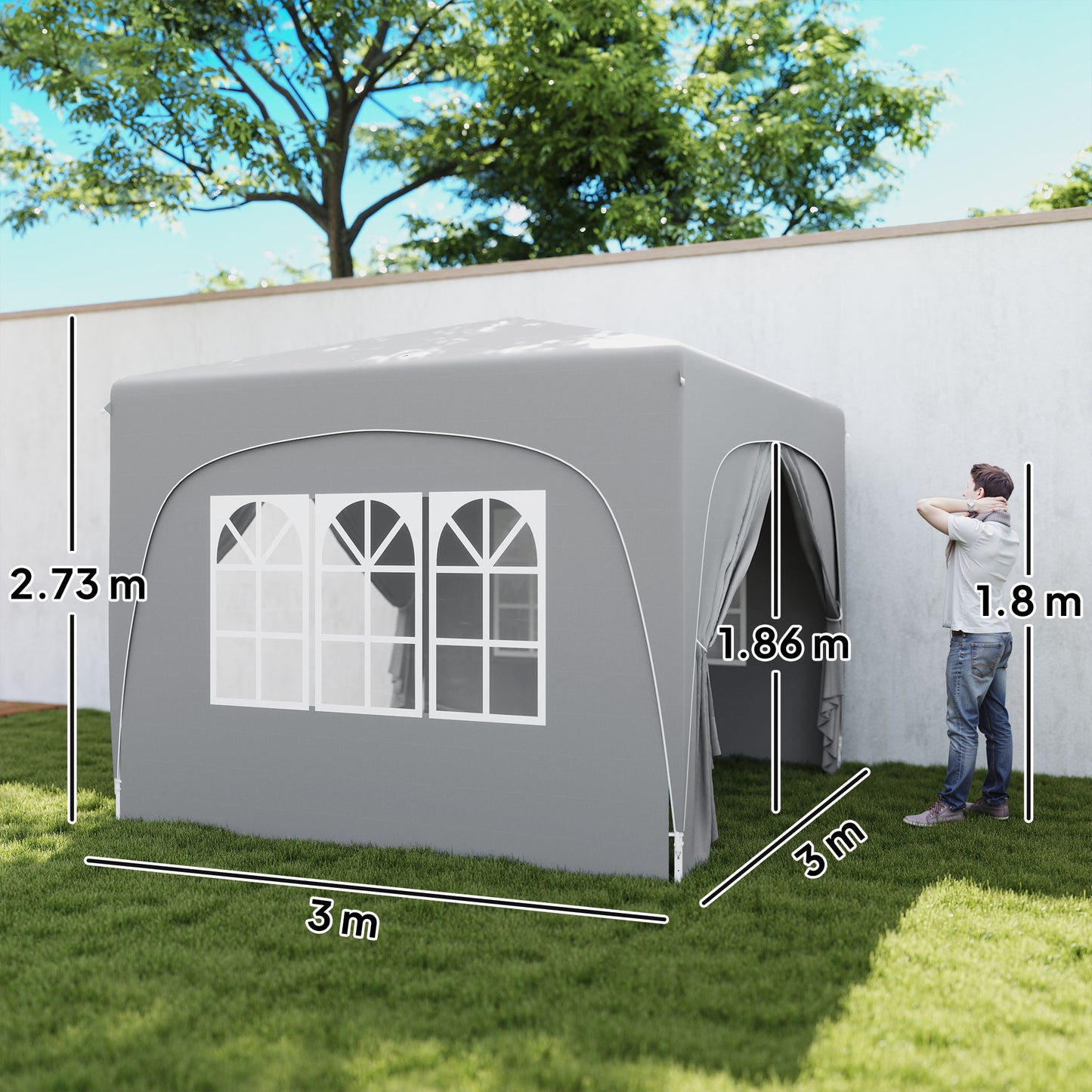3 x 3m Pop-Up Gazebo Shelter, with Accessories - Light Grey