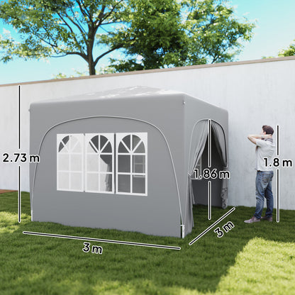 3 x 3m Pop-Up Gazebo Shelter, with Accessories - Light Grey