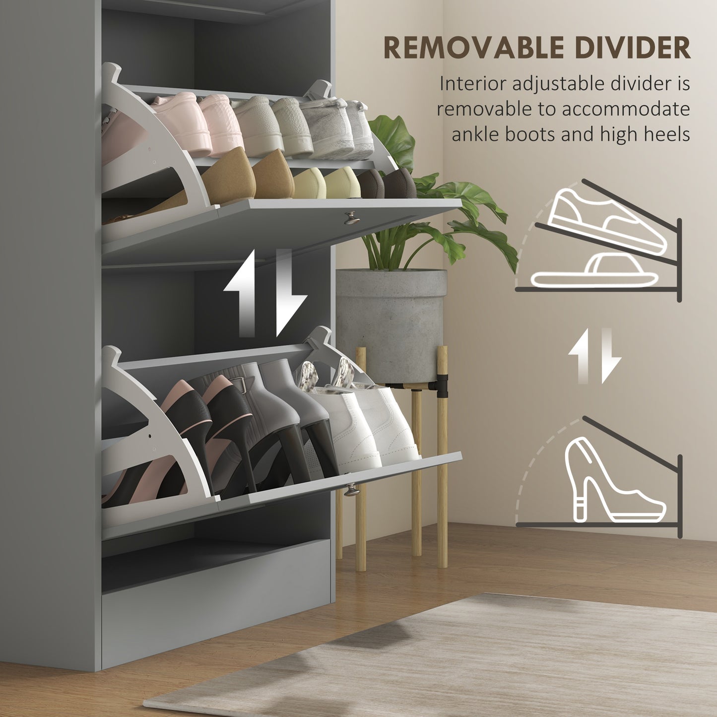 Modern Compact Three-Drawer Shoe Storage Cabinet - Grey