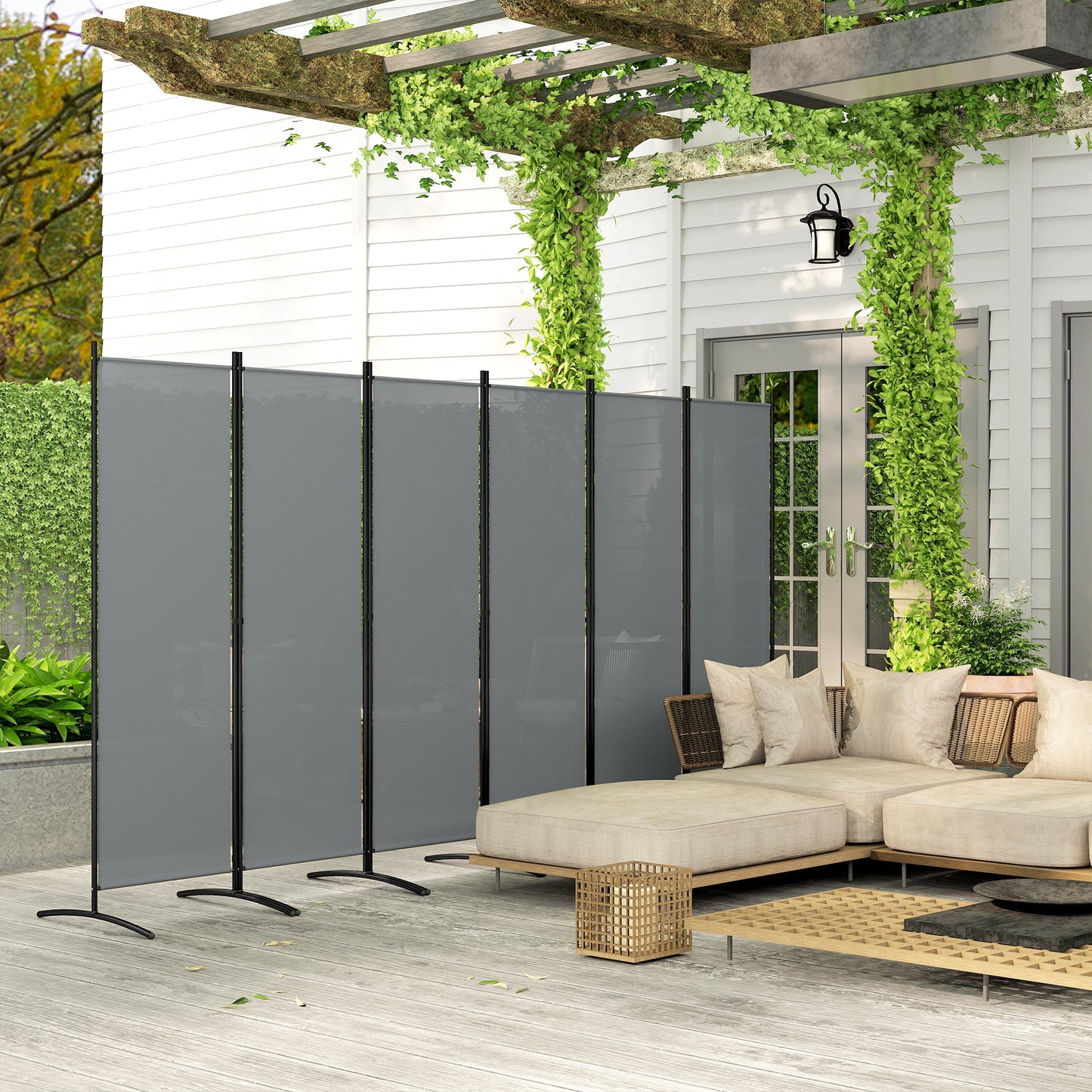 6 Panel Folding Room Divider Foldable Freestanding Garden Privacy Screen, 332 x 172 cm, Dark Grey