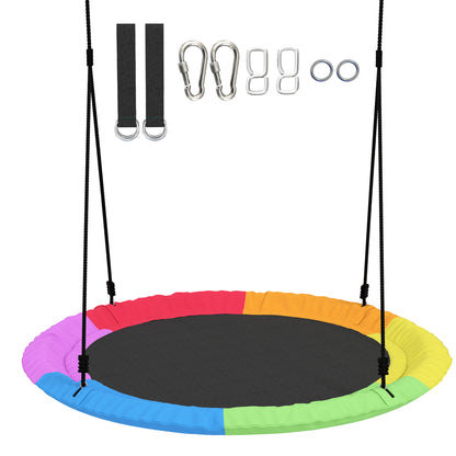 Tree Swing Seat, 120cm Kids Saucer Swing with Adjustable Ropes and Tree Straps, 300kg Capacity, Multicolour