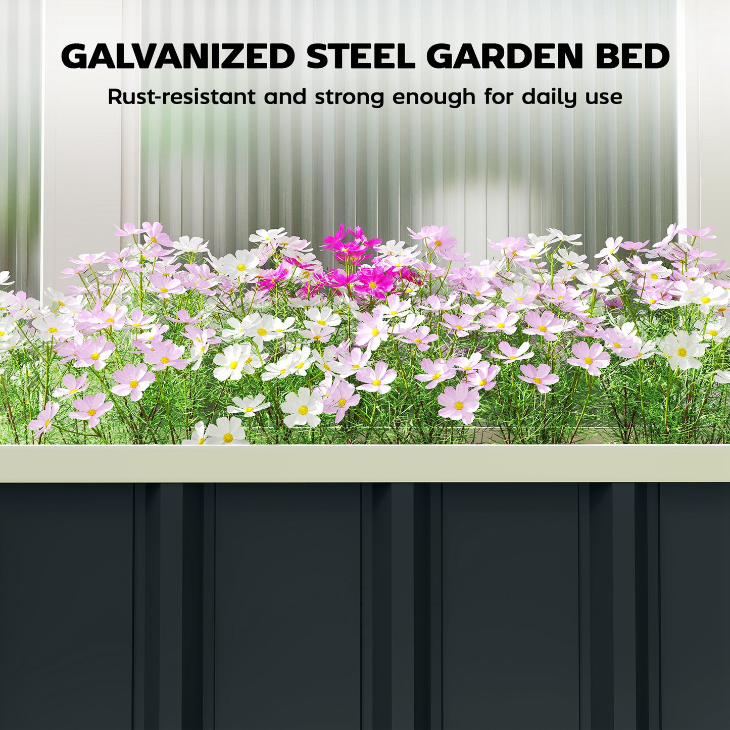 Galvanised Raised Garden Bed, 4.5 x 2 x 1 ft Metal Planter with Gloves and Folded Edging, Dark Grey