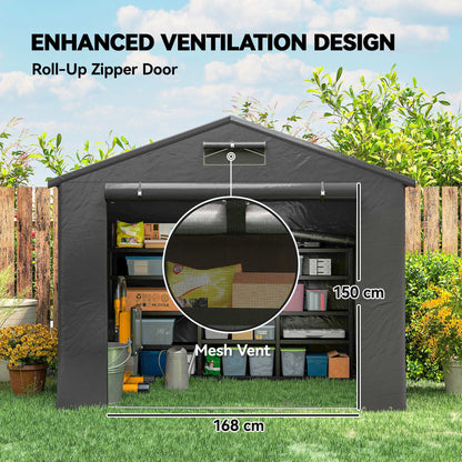 8 x 6 ft Outdoor Garden Storage Shed, Waterproof Bike Tent with Roll-Up Zipper Door