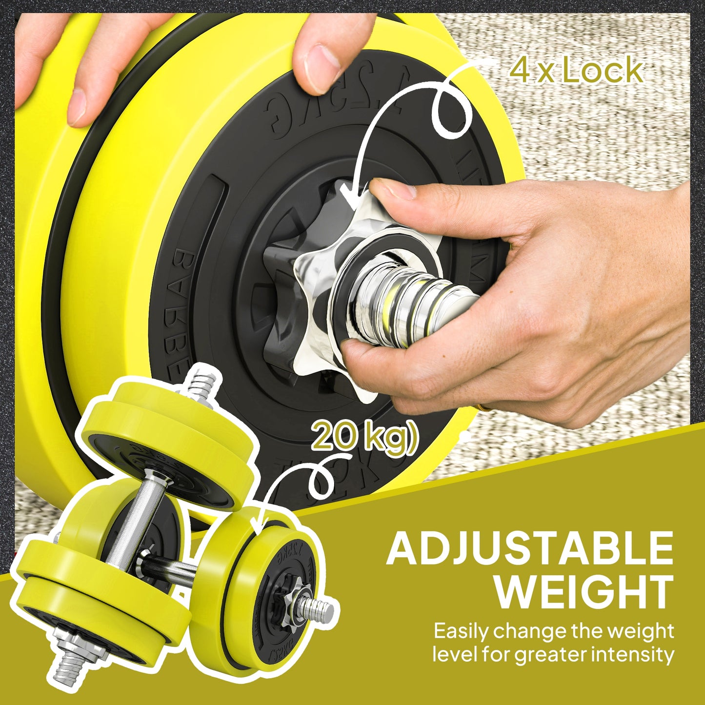 20KGS 2-In-1 Dumbbell & Barbell Adjustable Set Strength Muscle Exercise Fitness Plate Bar Clamp Rod Home Gym Sports Area