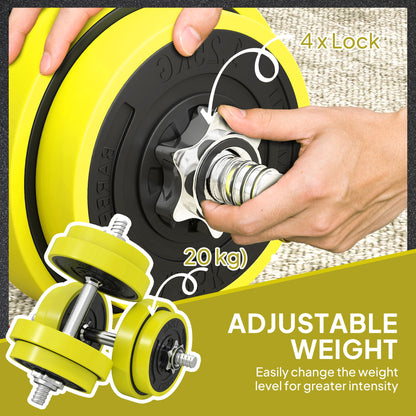 20KGS 2-In-1 Dumbbell & Barbell Adjustable Set Strength Muscle Exercise Fitness Plate Bar Clamp Rod Home Gym Sports Area