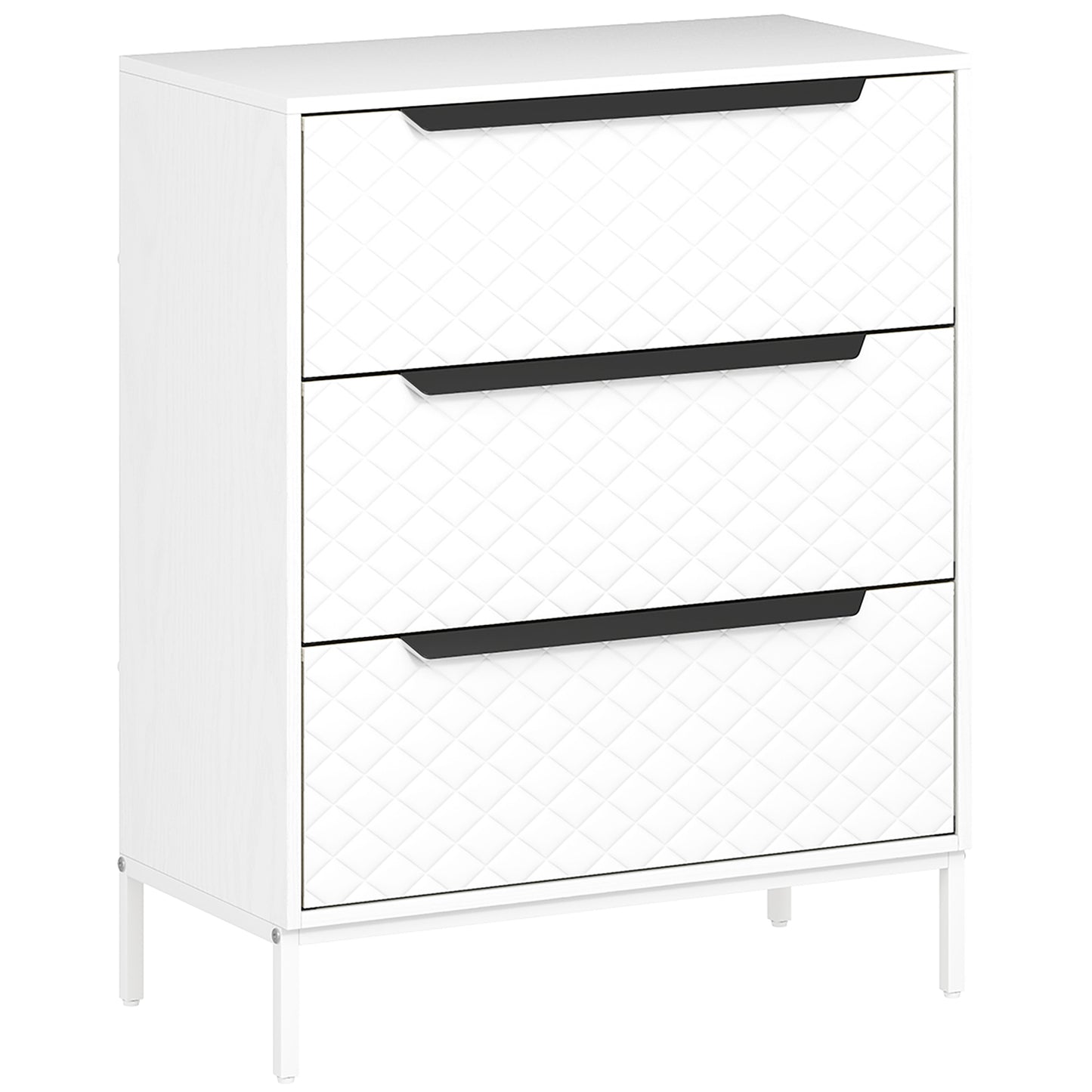 Chest of Drawers, Dresser with 3 Fabric Drawers and Aluminium Handles - White