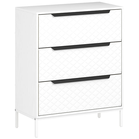 Chest of Drawers, Dresser with 3 Fabric Drawers and Aluminium Handles - White