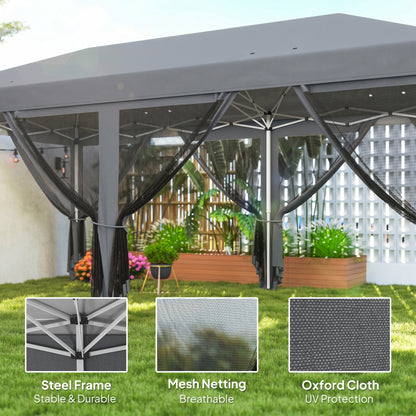 3 x 6m Pop Up Gazebo, Outdoor Canopy Shelter, Marquee Party Wedding Tent with 6 Mesh Walls and Carry Bag, Grey