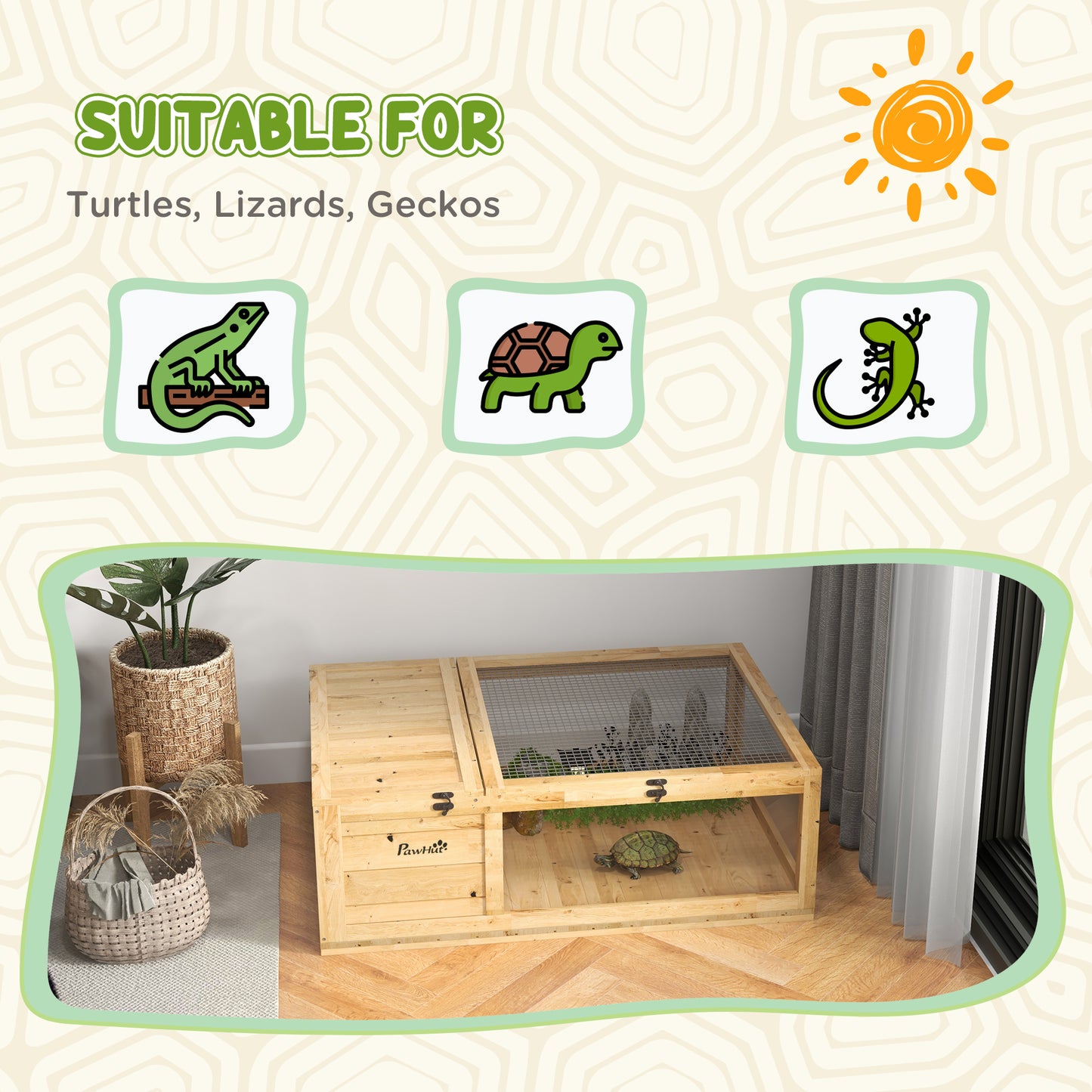 Tortoise House, Small Reptile Wooden House, with Mesh Roofs, Side Panels, for Turtles, Lizards, Geckos and Snakes