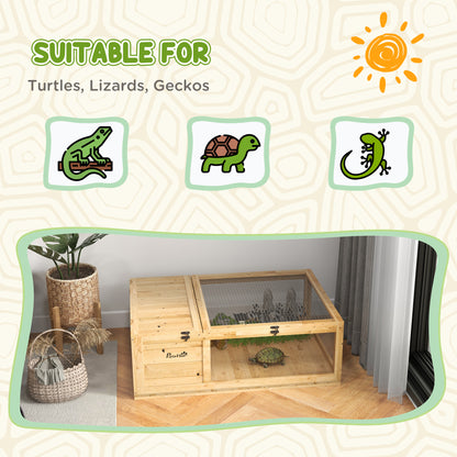 Tortoise House, Small Reptile Wooden House, with Mesh Roofs, Side Panels, for Turtles, Lizards, Geckos and Snakes
